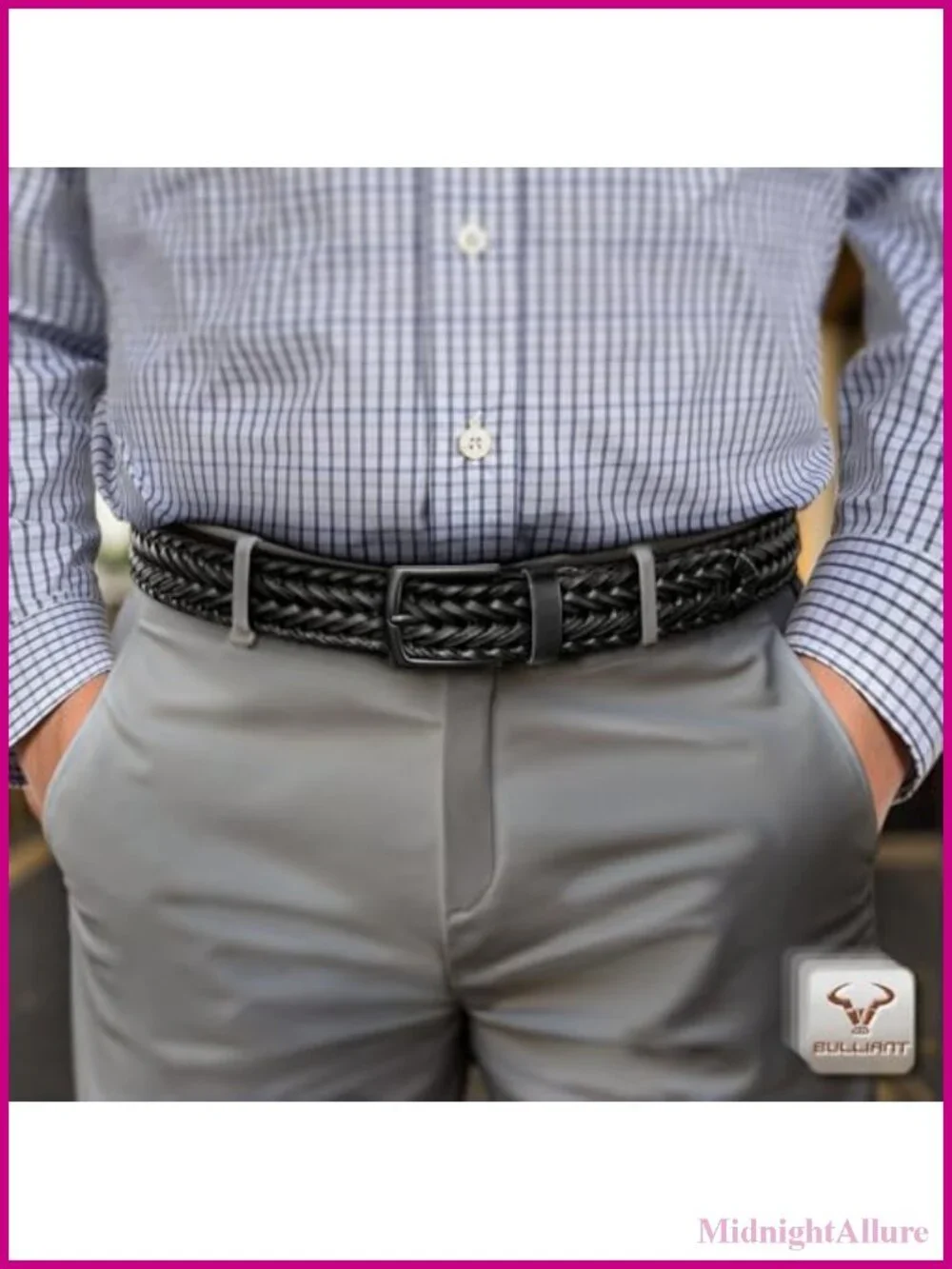 Men's Braided Woven Leather Belt 2 Pack Adjustable Gift Boxed